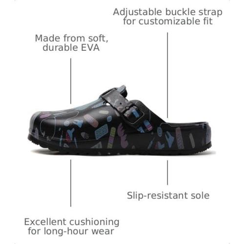 Size 8 Arch Support Nurse Clogs for Women: Non Slip Work Shoes Waterproof Garden Clogs - Adjustable Buckle Mules - Slip-On Cushion Slippers Slides