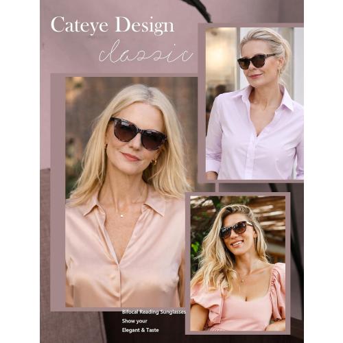 EASY READ Bifocal Reading Sunglasses for Women，Fashion Sun Readers UV400 Protection(Magnification 1.75,Pink Tortoise)