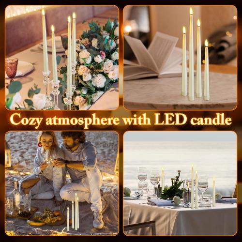Rossesay 24 Pcs Flameless LED Taper Candles Battery Operated Candle 8.5, 9.65, 10.8, 12.8 Flameless Candlesticks Flickering for Christmas Church Wedding Indoor Decoration(Classic, Ivory)