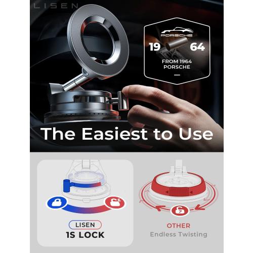 LISEN for MagSafe Car Mount [3800gf Strong Magnet&90 LBS Suction] 360° Adjustable Vacuum Magnetic Phone Holders for Your Car, for iPhone 18 Pro Max 17 16 15 14 13 12 Plus Air for Shower All Smartphone