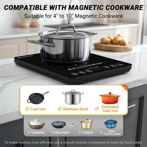 AMZCHEF Portable Induction Cooktop, 20 Temperature & Power Levels, 1800W