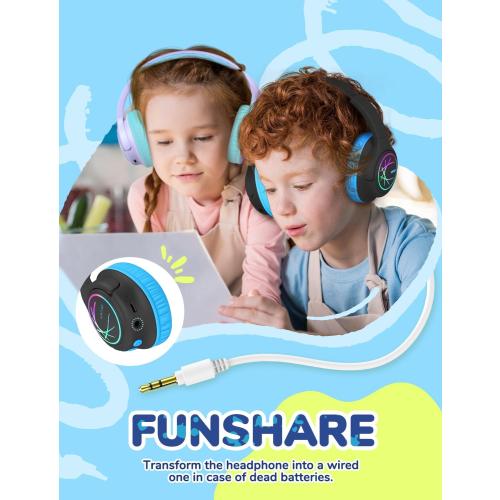 iClever 2 Pack Kids Bluetooth Headphones with LED Lights, BTH18 Safe Volume 74/85dBA, 43H Playtime, Bluetooth5.3 Kids Headphones Wireless Aux Cord for iPad/Tablet/Travel/School, Purple & Black