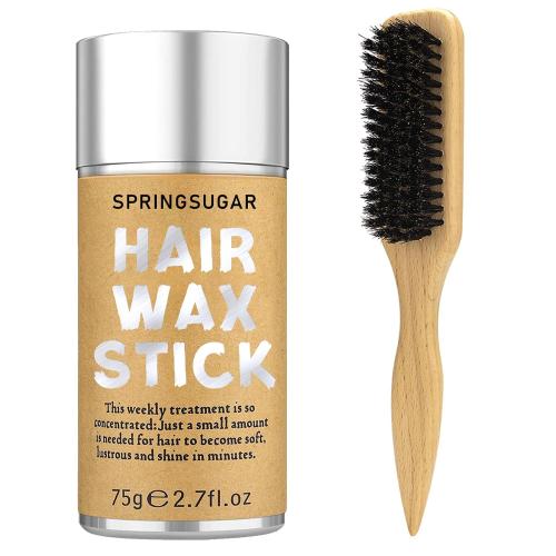 Slick Back Hair Brush & Hair Wax Stick Set for Slick Back – Boar Bristle Brush for Sleek, Control, Flyaways & Baby Hairs – Wax Stick for Women Sectioning & Parting