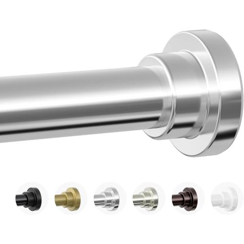 Shower Curtain Rod, 1 Diameter Heavy Duty Tension Shower Rod, Non Slip Adjustable 28-46 inch No Drilling Shower Curtain Rods Spring Tension For Bathroom, Shower Stall, No Rust, Silver
