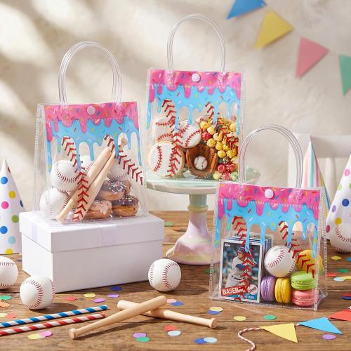 Kolldenn 24 Pcs Clear Baseball Snack Bags PVC Party Favors with Handle