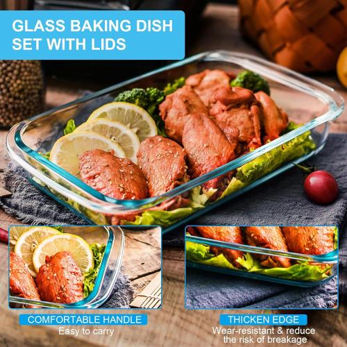 KOMUEE 8 Pieces Glass Baking Dish with Lids, Gray