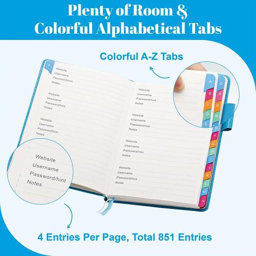 Password Keeper Book with Colorful Alphabetical Tabs, 5.8”x8.4” Password Books for Seniors, Password Notebook Organizer for Internet Website Address Login(Sky Blue)