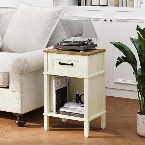 White Farmhouse Nightstands, Nightstand with Drawers, Small Bedside Table
