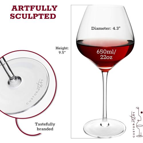 Gusto Nostro Crystal Wine Glasses Set of 6, 22 Oz Long Stem Modern Wine Glasses for White and Red Wine, Dishwasher Safe, Fancy, Elegant, Large and Tall Wine Glass for Wedding Christmas Anniversary