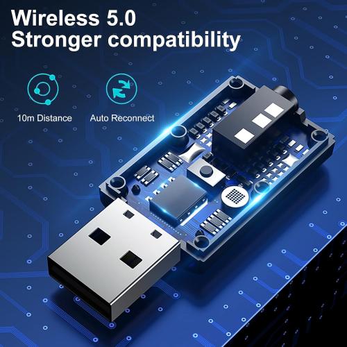 USB Bluetooth 5.0 Transmitter Receiver, 2-in-1 Wireless Audio Adapter