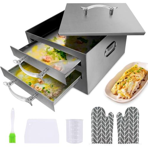 2-Layer Rice Noodle Roll Steamer, Stainless Steel with Acrylic Handle Tray