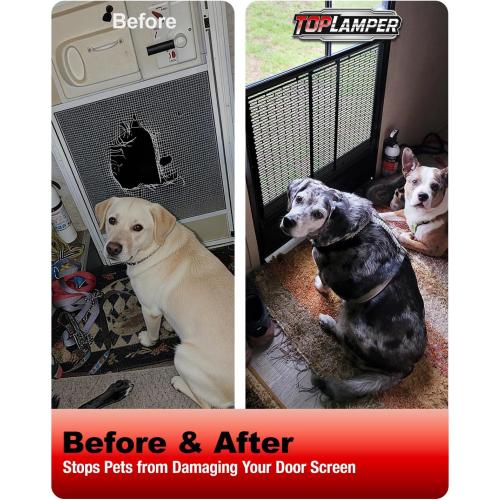 RV Screen Door Protector Heavy Duty Camper Screen Door Guard w/Screw Mount Powder-Coated Pet-Resistant Mesh Prevents Dogs Scratching, Screen Protector for RV Entry Doors (Patent Design)