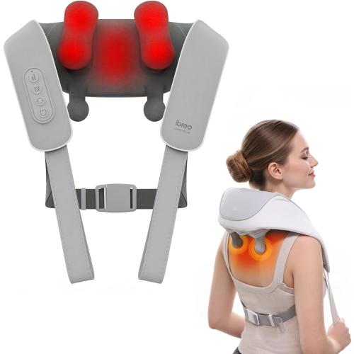 Cordless Shiatsu Neck and Back Massager with Heat, 10 Mins x 12 Uses, 3 Massage Modes & 2 Intensity Levels, 3D Kneading Deep Tissue for Pain Relief, Voice Prompt & Smart Memory, Relax for Women, Men