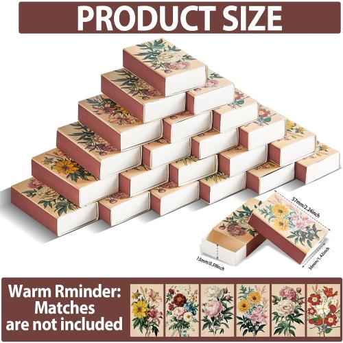 60PCS Blank Matches Containers 2.24 x 1.42 x 0.59 inches Vintage Flower Match Storage Boxes DIY Match Holder with Double-Sided Striker for Wedding Bridal Shower Baby Shower Party Favor(No Matches)