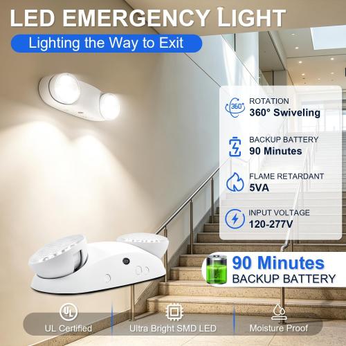 LED Emergency Lights for Business, 90 Mins Battery Backup, UL 924, 1 Pack