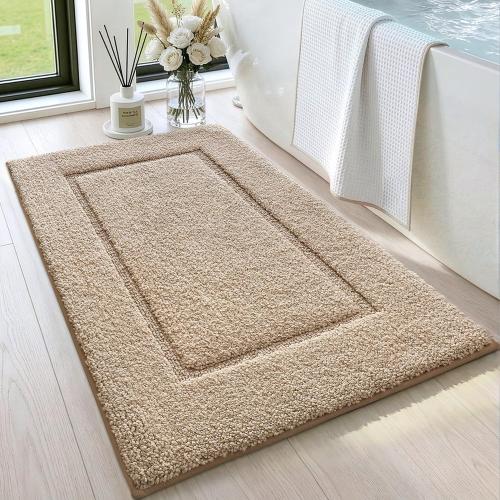 DEXI Bath Mat 24x16, Soft Absorbent Bathroom Rugs Non Slip, Beige