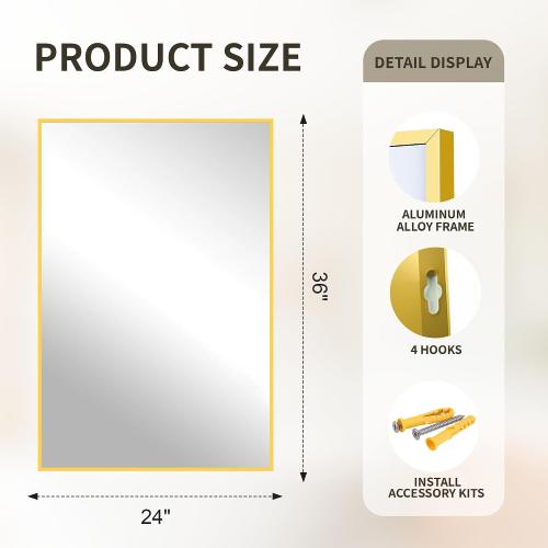FICTOR Bathroom Vanity Mirror for Over Sink, 24 x 36, Gold
