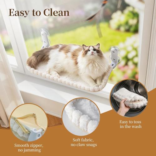 Cat Window Perch, Foldable Cat Hammock, 4 Suction Cups White Medium