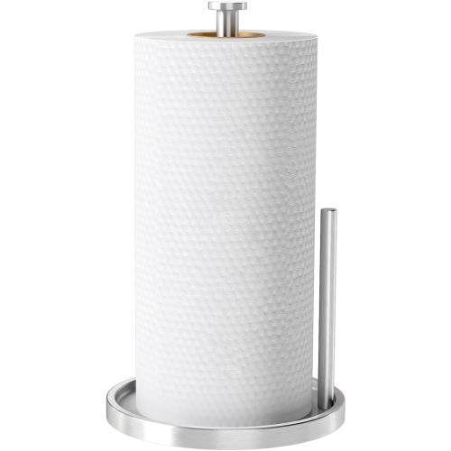 Paper Towel Holder Countertop, Standing Paper Roll Holder with Anti Slip Weighted Base, Stainless Steel Freestanding Paper Towel Holder for Kitchen, Silver