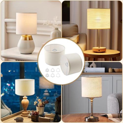 White Small Drum Lamp Shades Set of 2, Linen Spider Fitter Shades