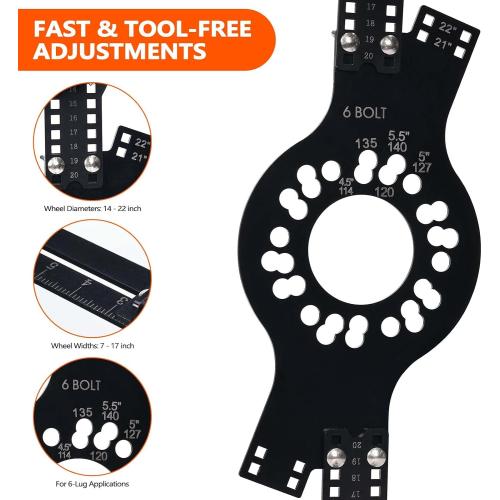 Wheel Fitment Tool 6-Lug, Offset & Backspacing Measuring Tool for 14-22 Wheels, 7-17 Wide, Universal Rim & Tire Fitment Simulator