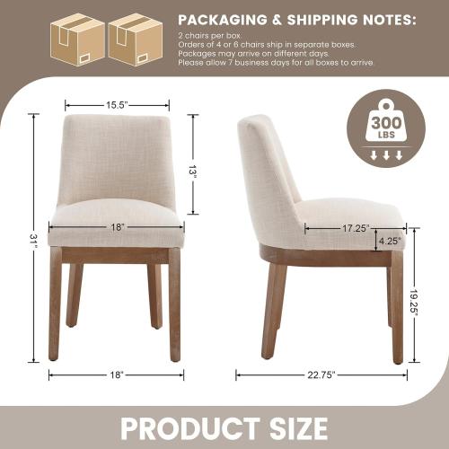 RIVOVA Upholstered Dining Chairs Set of 2, Modern Wooden Dining Room Chair with Wood Legs, Linen Fabric Kitchen Chairs Farmhouse Dinner Chair for Dining Vanity Restaurant, Beige