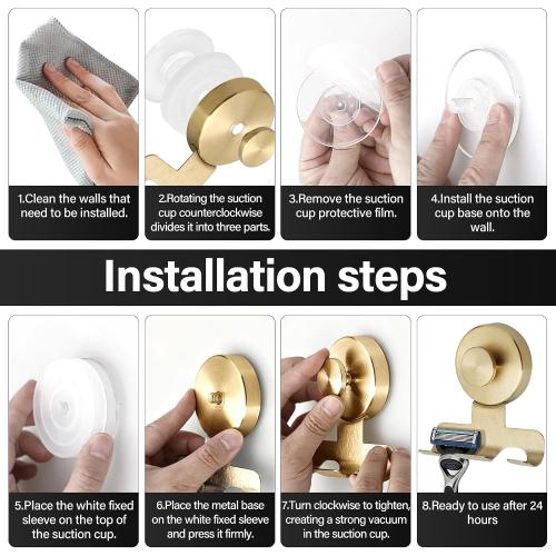 Shower Suction Razor Holder, Stainless Steel No-Drill Bathroom Hook