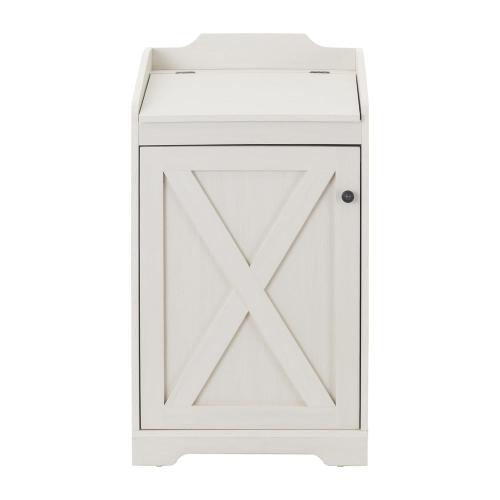 13 Gallons Trash Can Cabinet, Wooden Trash Bin Cabinet Hidden Freestanding Dog Proof Garbage Can Cabinet with Lid for Kitchen (Antique White)