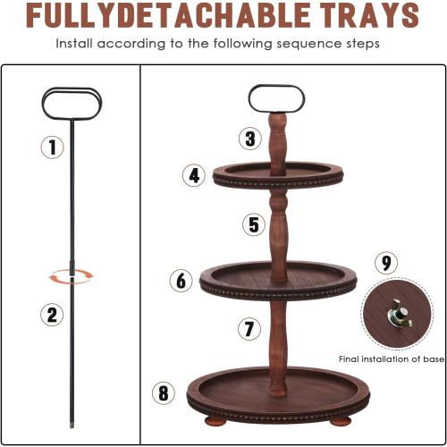 Urban Deco Wooden Tiered Tray 3-Tier Decorative Tray Stand Serving Tray