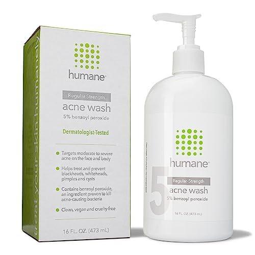 Humane Benzoyl Peroxide Acne Body Wash - 5% Regular-Strength Acne Treatment for Face, Skin, Back and Body - 16 Fl Oz - Dermatologist-Tested Non-Foamin