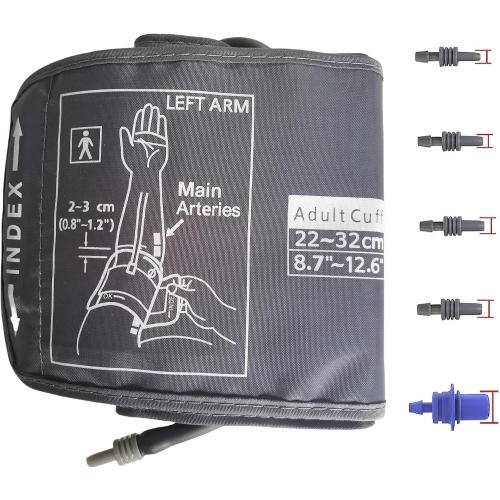Medium Easy Wrap Blood Pressure Cuff for Thin and Small Arm,Compatible with Omron 8.7~12.6 Inches (22~32) CM Adult BP Replacement Cuff, Adult Cuff Only -5 Connectors (Medium  5 Connectors)