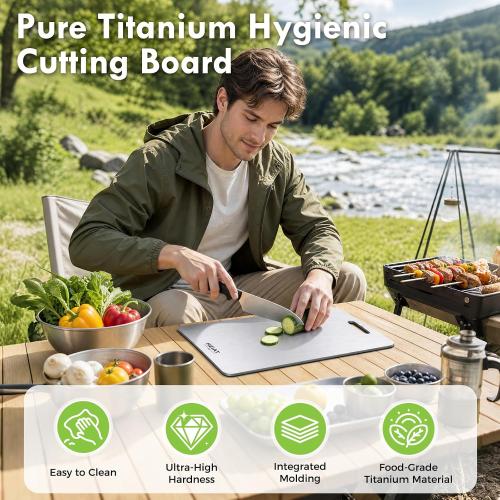 Non-Toxic Titanium Cutting Board, 100% Pure Titanium Cutting Boards for Kitchen, Double-Sided Chopping Boards for Raw & Cooked Food, Dishwasher Safe, Cutting Board & Knife Sets(13L x 8W)