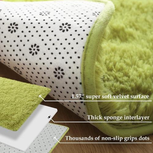 Merelax Modern Soft Fluffy Shaggy Rug for Bedroom Livingroom Small Chair Decor Rugs Feet Floor mats , Non-Slip Plush Furry Fur Area Rugs Comfy Nursery Accent Floor Carpet 2 X 3 Feet, Green