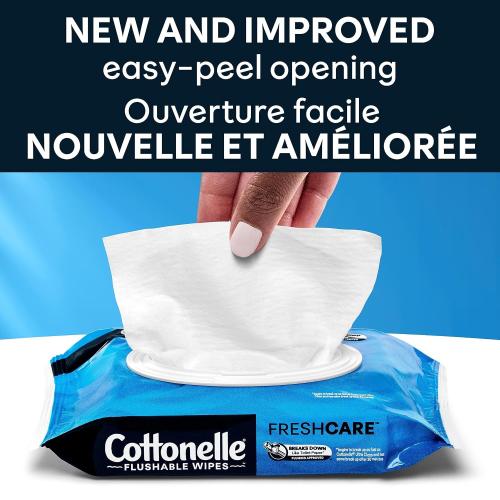 Cottonelle Flushable Wet Wipes for Adults, 1 Flip-Top Pack, 42 Wipes, Alcohol-Free, Plastic Free