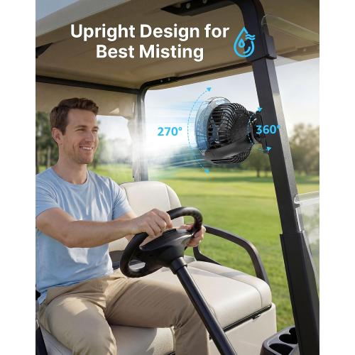 BOYISEN Magnetic Golf Cart Fan with Mister, 12000mAh Battery Portable Fan