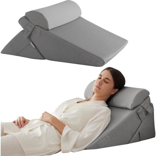 Bedluxe Wedge Pillow Set for After Surgery, Orthopedic Bed Wedge, Grey