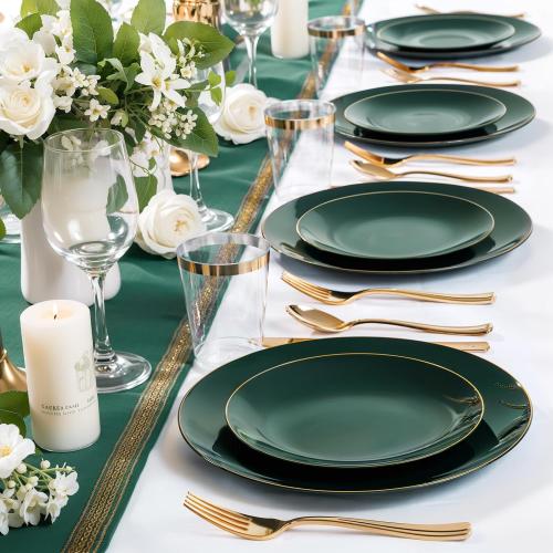 Green and Gold Plastic Plates 10.25″ Disposable Dinner Plate