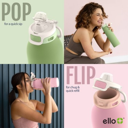 Ello Pop and Fill 22oz Stainless Steel Water Bottle Sorbet Pink ‼️mild stains on the outside and inside and lid is broken‼️