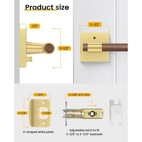 Goldenwarm 6 Pack Interior Privacy Door Handles, Zinc Alloy Heavy Duty Door Lever Handle for Bedroom Bathroom, Keyless Push Button Lock, Reversible, Fits Standard Doors