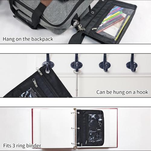 YoeeJob 2 Pack Expandable Pencil Pouches for 3 Ring Binders, Black