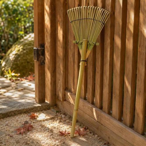 Bamboo Garden Rake 20 Tines 27 Inch Hand Leaf Rake for Yard Lawn Soil Care