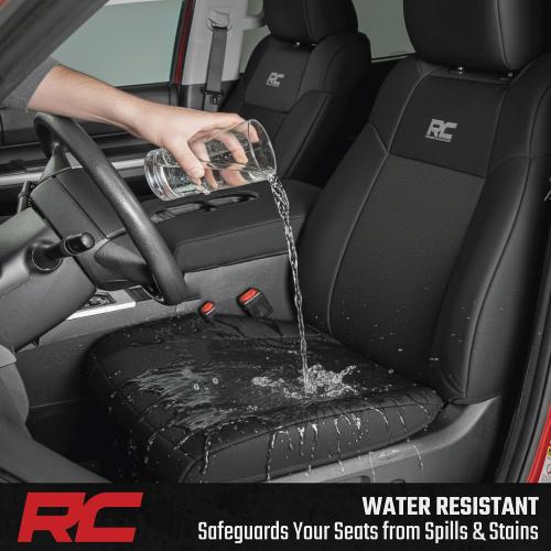 Rough Country Neoprene Seat Covers for Chevy Silverado & GMC Sierra 1500 (2019-2026) w/No Rear Seat Storage or Cup Holder - Waterproof & UV Resistant, Foam Padded, Front & Rear Row Cover Set