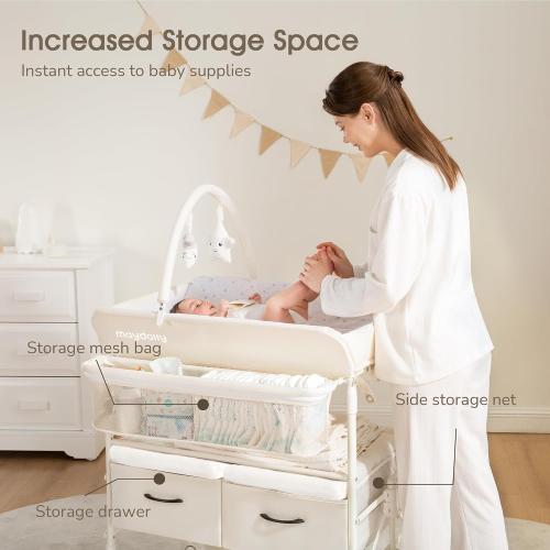 Maydolly Baby Changing Table, Maydolly Portable Foldable Changing Table, Waterproof Diaper Changing Station, Adjustable Height Changing Station, Mobile Nursery for Newborn and Infant