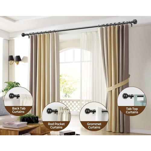 KAMANINA Black Curtain Rod 32 to 58 Inch, Adjustable Heavy Duty Rods | 7/8 Inch Drapery Rods for Windows 28 to 48 Inch, Decorative Netted Texture End, Easy Wall Mount for Living Room, Sliding Door