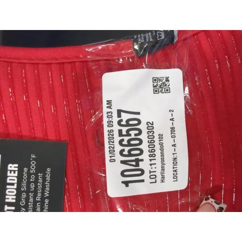 2 pack All-Clad Textiles Deluxe Heat and Stain Resistant Pot Holder. Silicone Treated Heavyweight 100-Percent Cotton Twill Hot Pad, Machine Washable, 6-inches by 10-inches, Chili Red