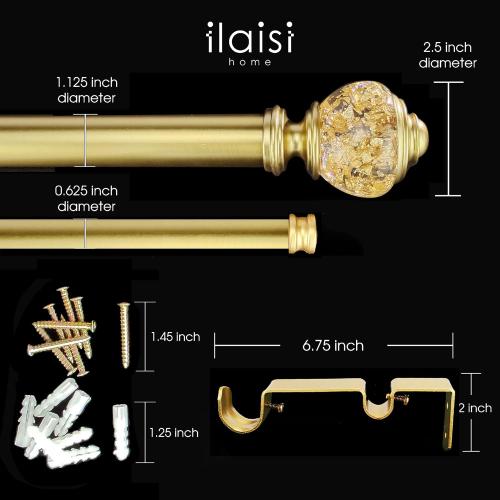 Double Curtain Rod Set:1-1/8 Inch Diameter Luxury Gold Curtain Rods, 72-144 Inches Adjustable Drapery Rod with Clear Gold Foiled Finials for 1 Pack