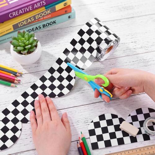 Frienda 65 Ft Checkered Bulletin Board Borders, Black White Classroom Trim