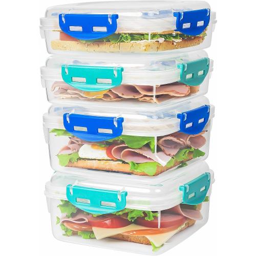 4 PCS Sandwich Containers 100% Airtight BPA-Free Microwave Dishwasher Safe
