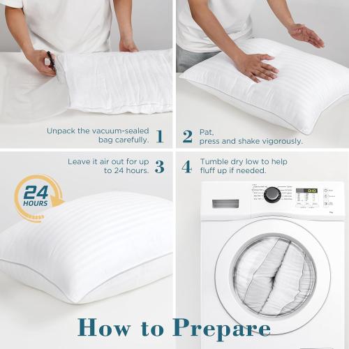 viewstar Pillows Queen Size Set of 2, Firm Support, Striped White