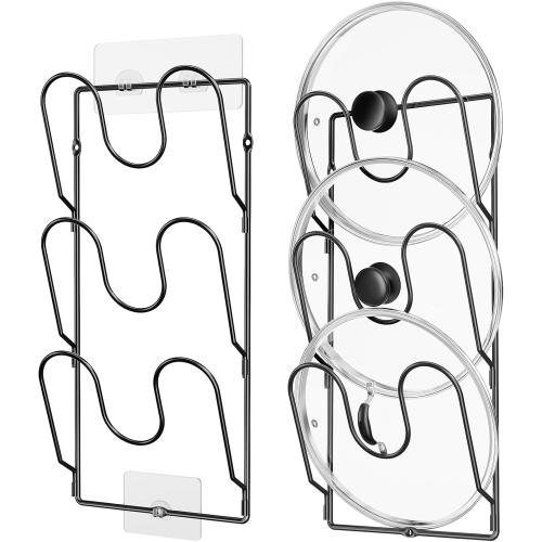 ORDORA Pot Lid Organizer Rack for Cabinet Door, 2 Pack Pot Lid Holder Black